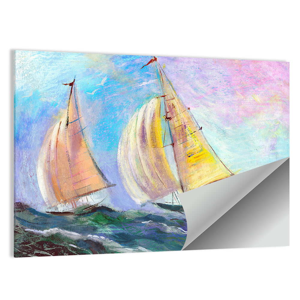 Two Sailboats in Colorful Seascape Wall Art