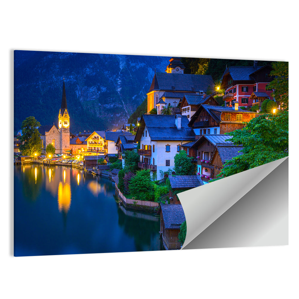 Hallstatt Lakeside at Dusk Wall Art