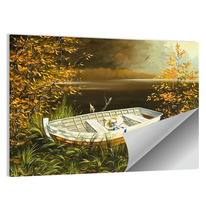 Wooden Boat with Straw Hat Wall Art as a poster print