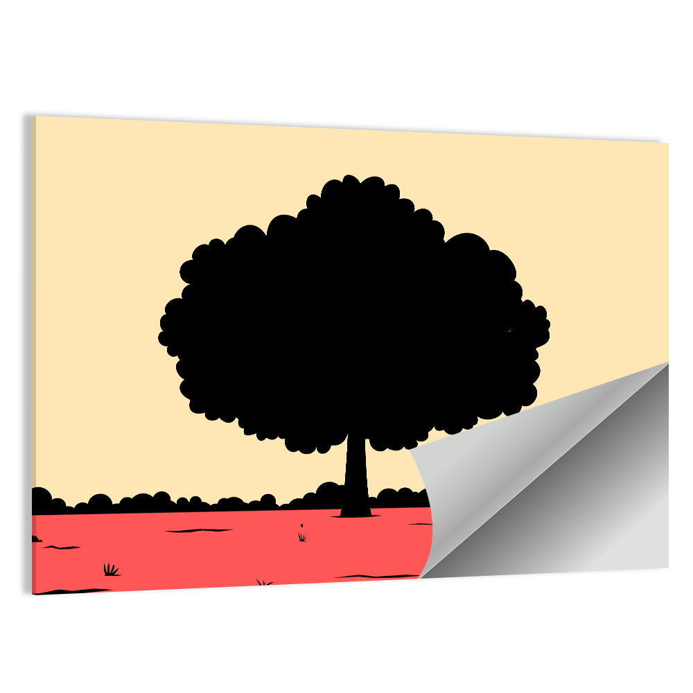Red Horizon Tree Silhouette Wall Art