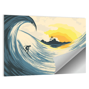 Tropical Island Wave Surfer Sunset Wall Art