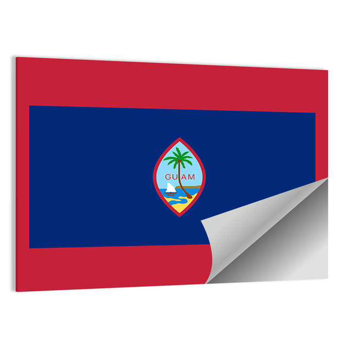 Guam Flag Emblem with Palm and Boat Wall Art as a poster print