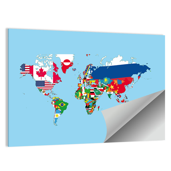 World Map with Flag Motifs Wall Art as a poster print