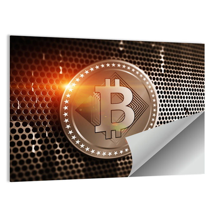 Golden Bitcoin Closeup Wall Art as a poster print