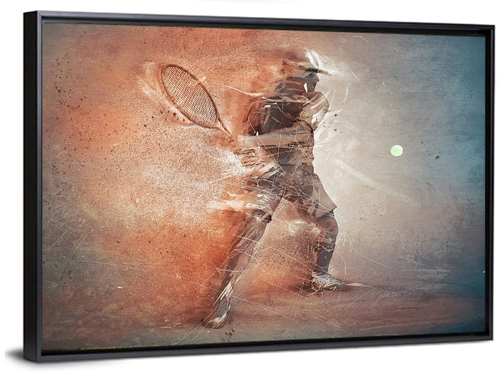 Tennis Player in Motion Wall Art as a framed canvas