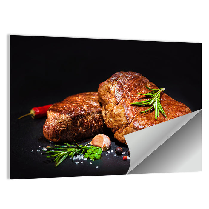 Grilled Beef Fillet Steaks with Rosemary Wall Art as a poster print