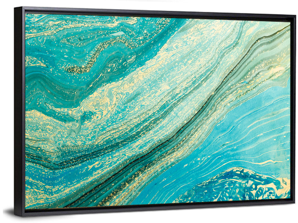 Teal Marble Swirl with Gold Veining Wall Art