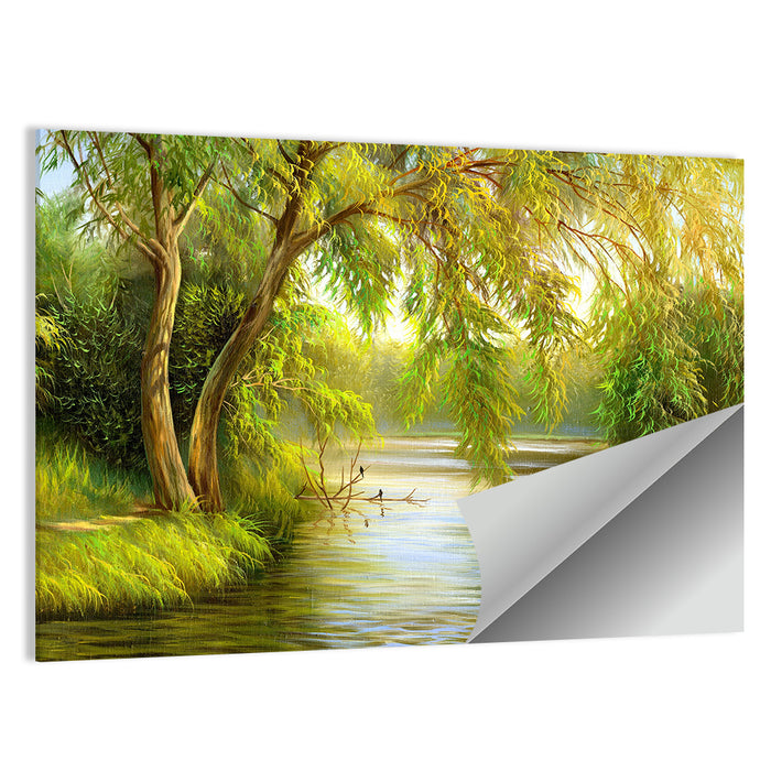 Summer Willow Lake Wall Art as a poster print