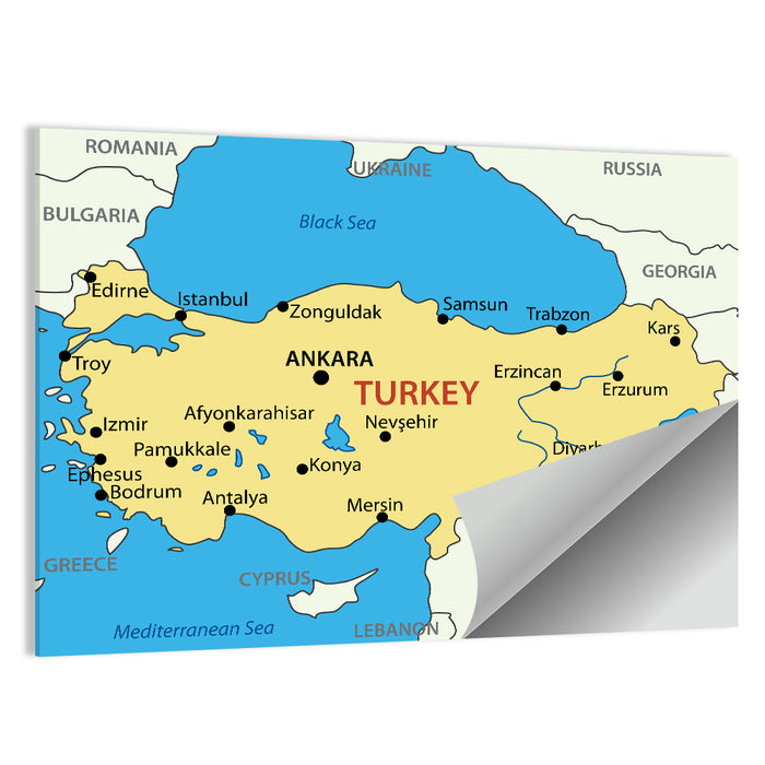 Republic of Turkey Map Wall Art as a poster print