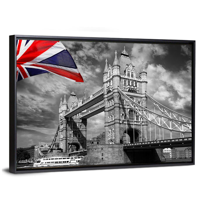 Tower Bridge with Flag Accent Wall Art as a framed canvas