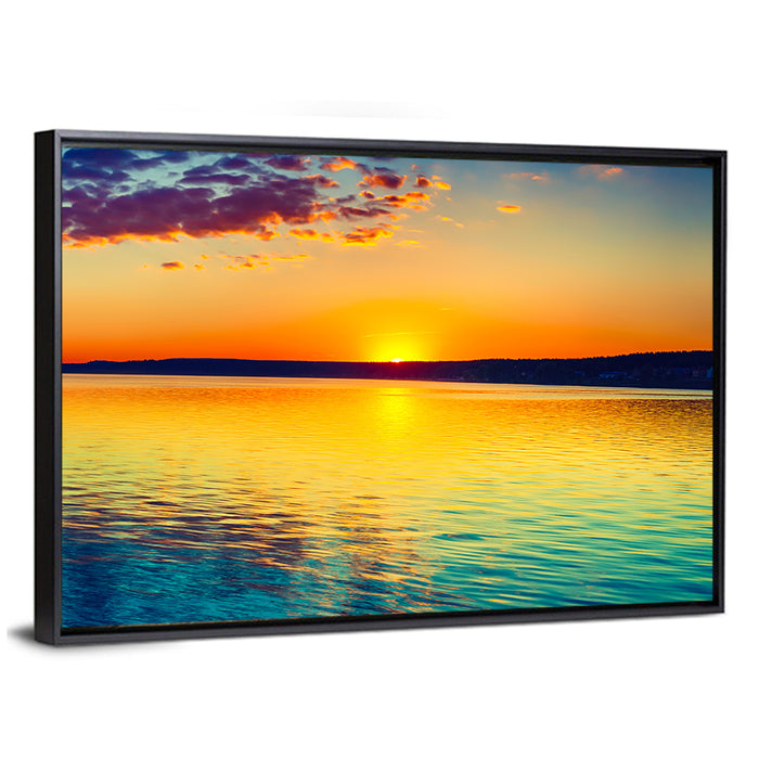 Golden Hour Over Russian Lake Wall Art as a framed canvas