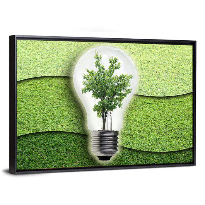 Light Bulb Tree Earth Concept Wall Art as a framed canvas