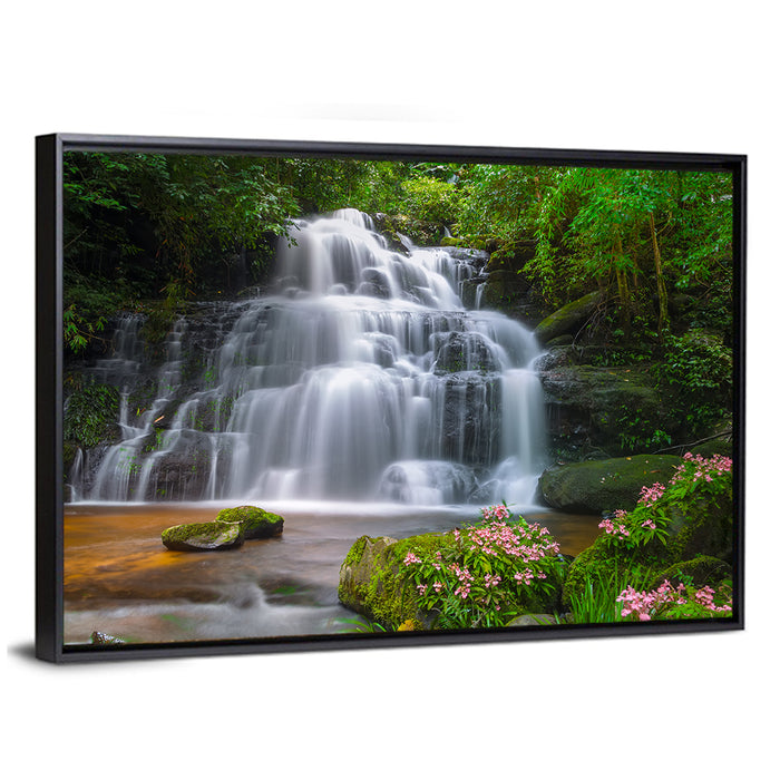 Mun Daeng Waterfall with Mossy Boulders Wall Art as a framed canvas