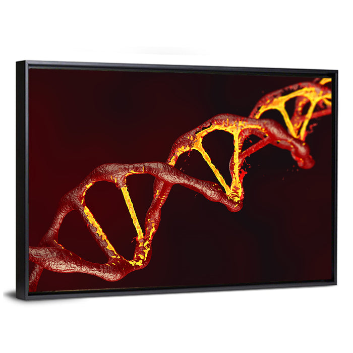 Red Dna Double Helix Wall Art as a framed canvas