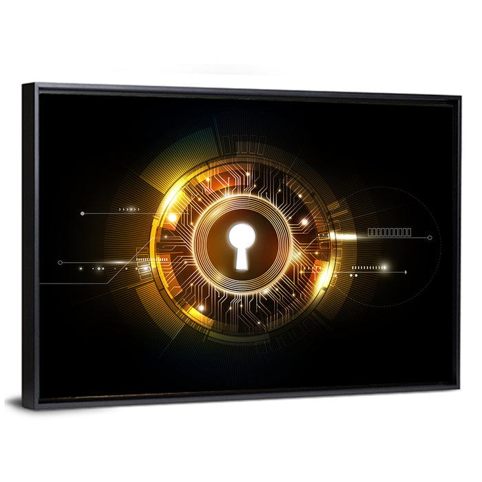 Glowing Keyhole Tech Abstract Wall Art as a framed canvas