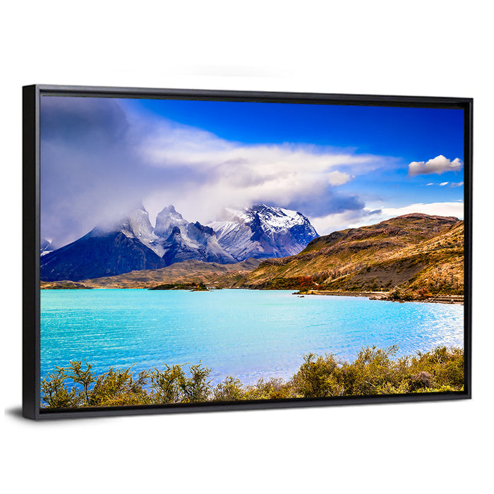 Torres Del Paine Mountain Lake Wall Art as a framed canvas
