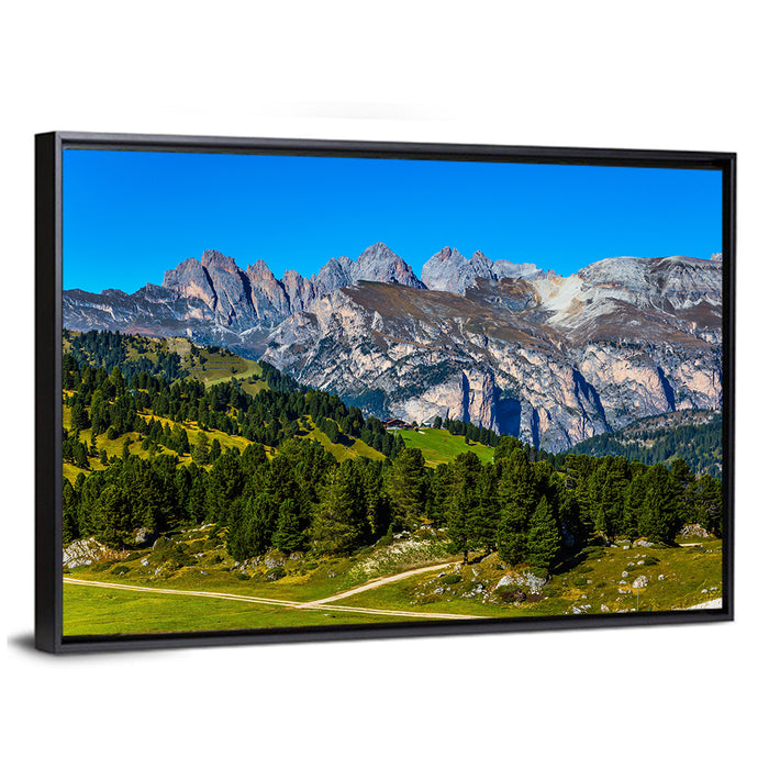 Alpine Meadow and Jagged Peaks Wall Art as a framed canvas
