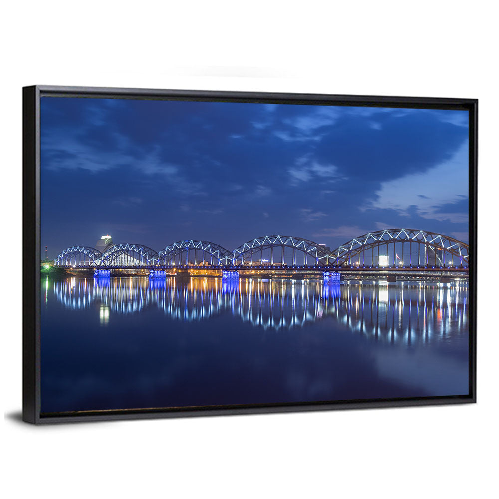 Riga Railway Bridge at Night Wall Art