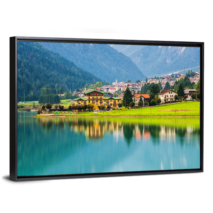 Lake Auronzo Reflection Wall Art as a framed canvas