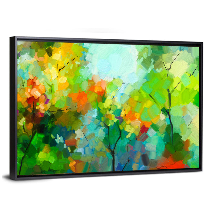 Colorful Forest Canopy Wall Art as a framed canvas