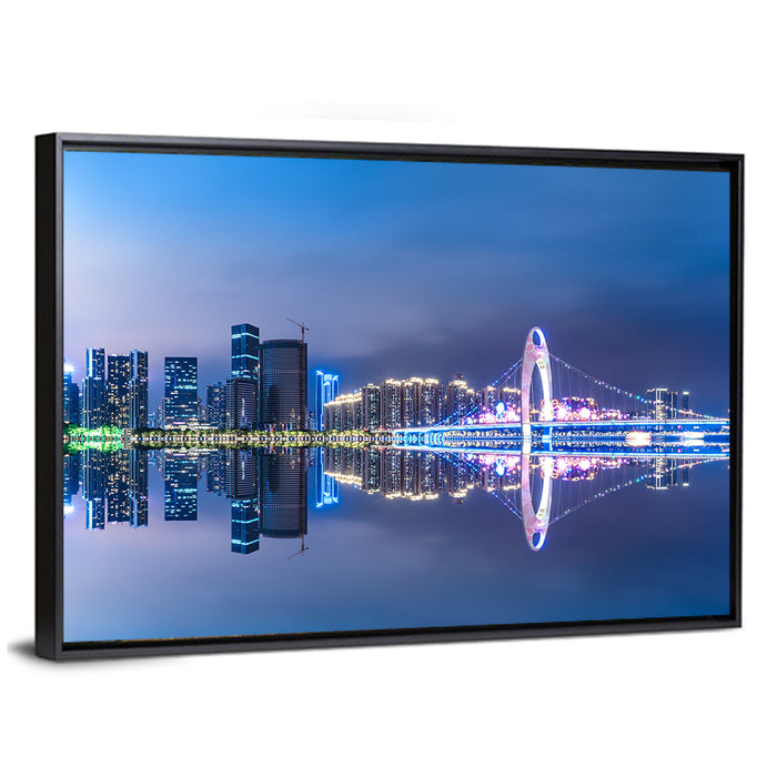 Guangzhou Skyline at Liede Bridge Wall Art as a framed canvas