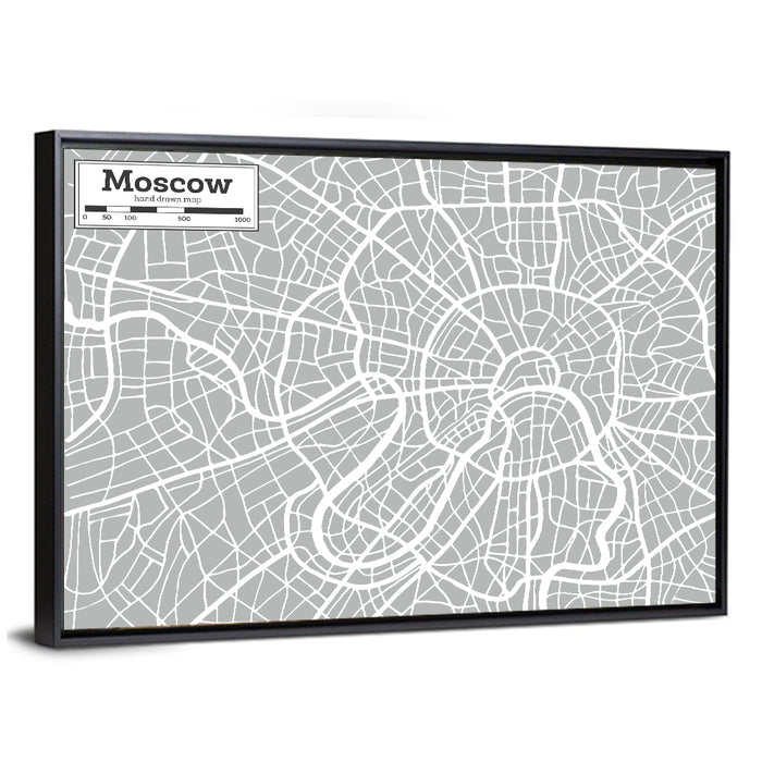 Moscow City Map Wall Art as a framed canvas
