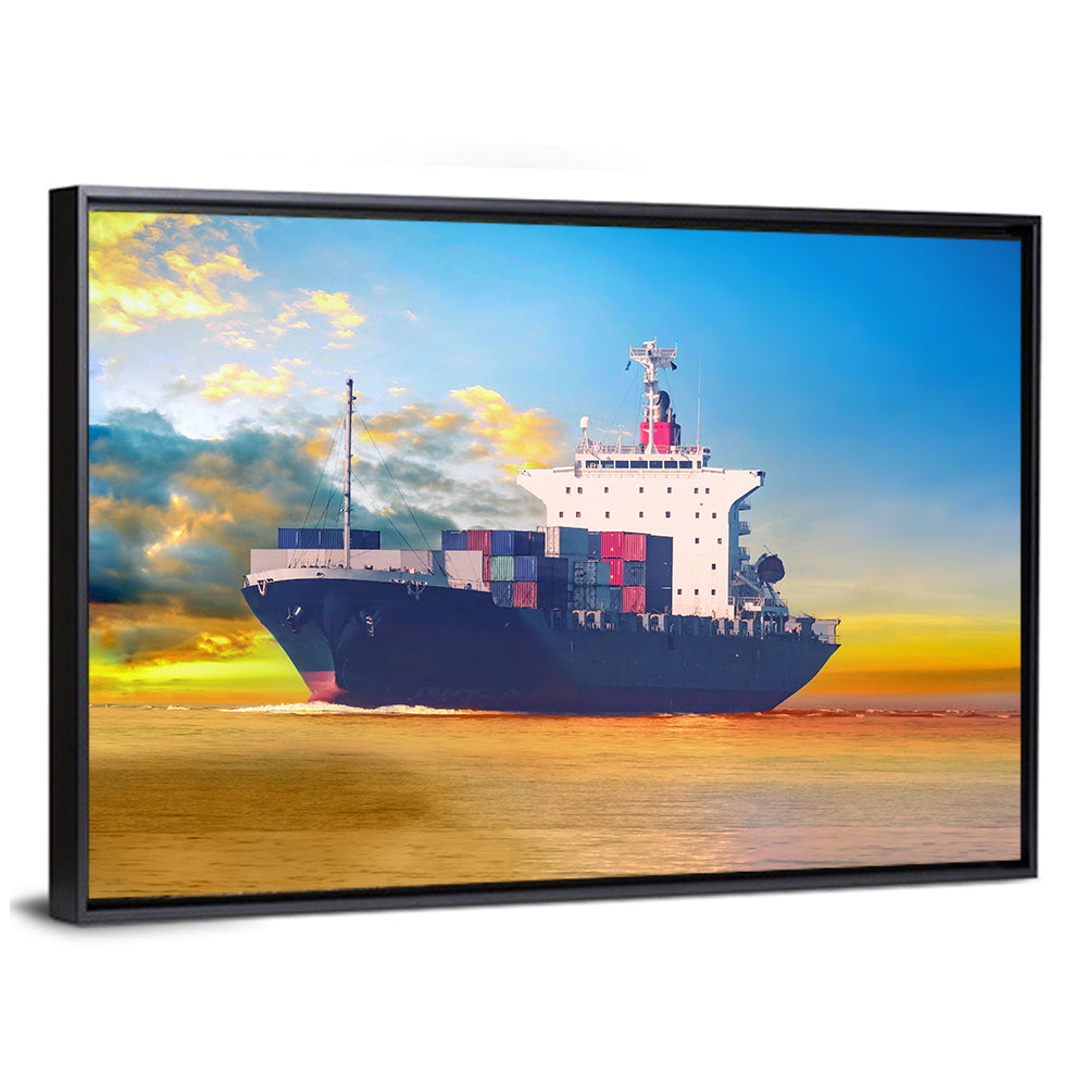 Container Ship at Golden Sunset Wall Art