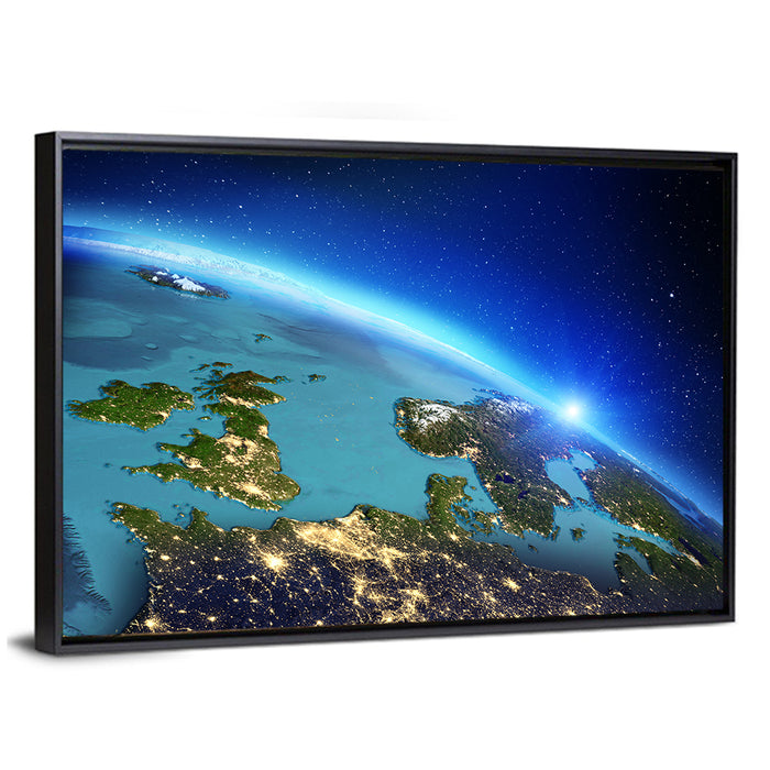 Sunrise Over Europe from Orbit Wall Art as a framed canvas