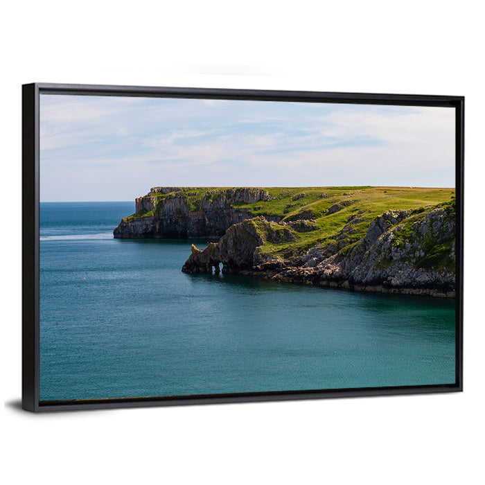 Barafundle Bay Clifftop and Sea Arch Wall Art as a framed canvas