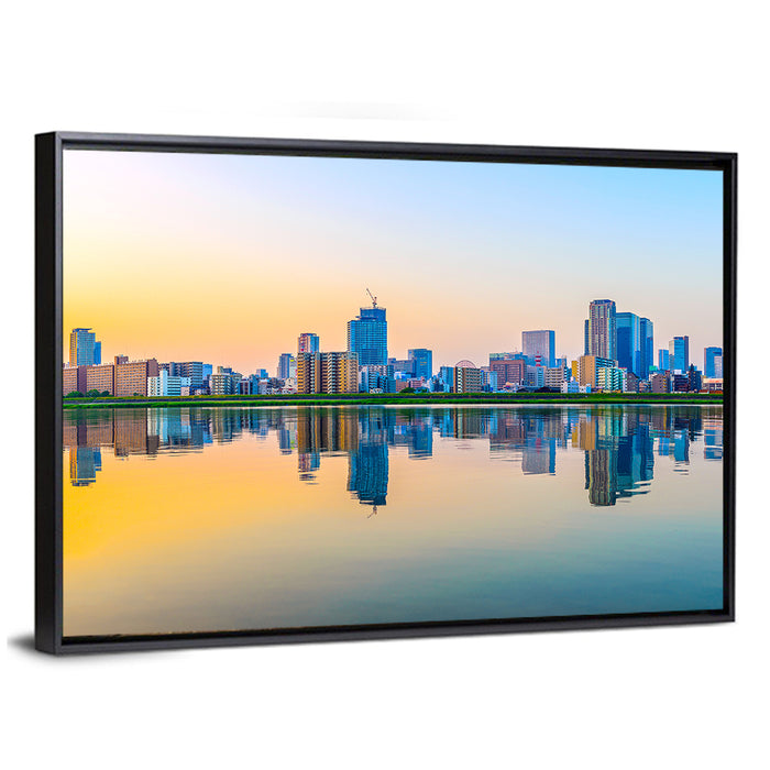 Osaka Skyline at Golden Hour Wall Art as a framed canvas