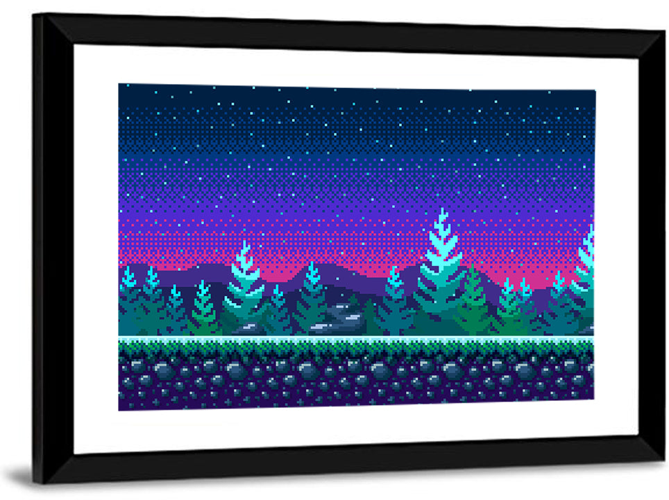 Starlit Pixel Forest Wall Art