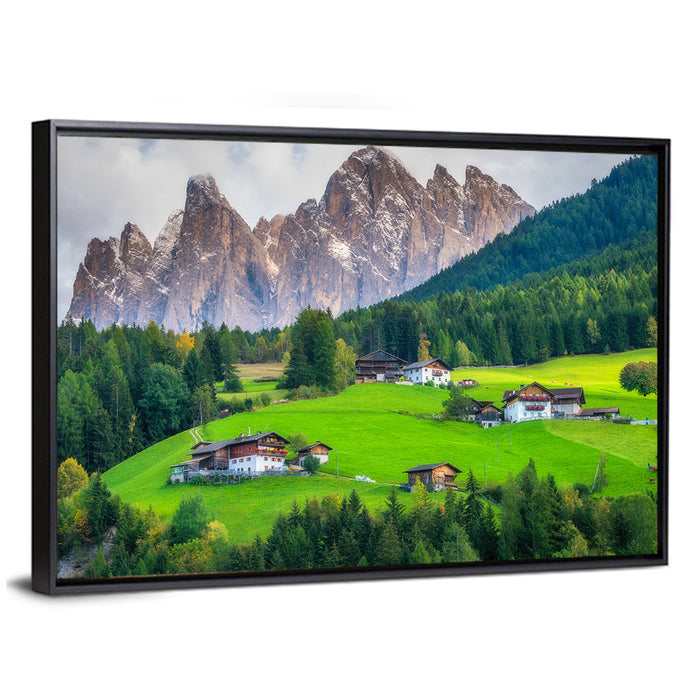 Santa Maddalena Village, Dolomites Wall Art as a framed canvas