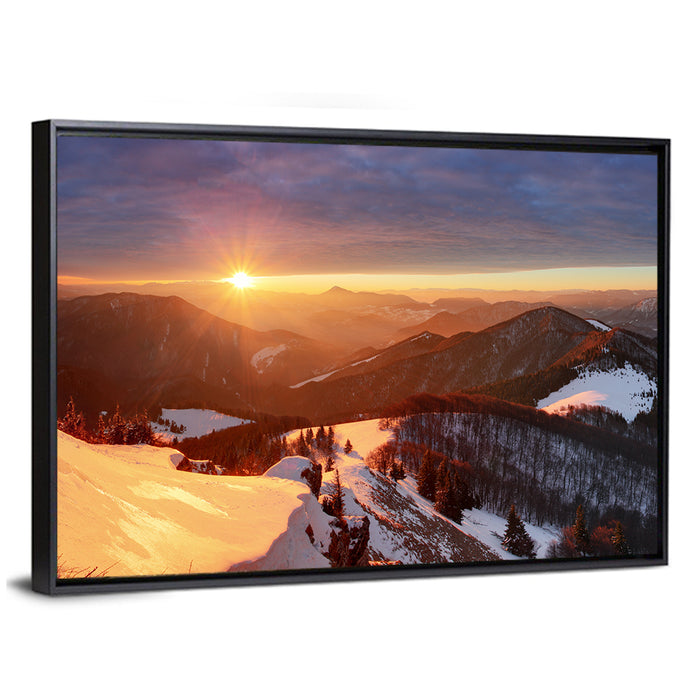 Slovakia Winter Mountain Sunset Wall Art as a framed canvas