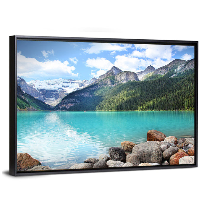 Lake Louise Turquoise Vista Wall Art as a framed canvas