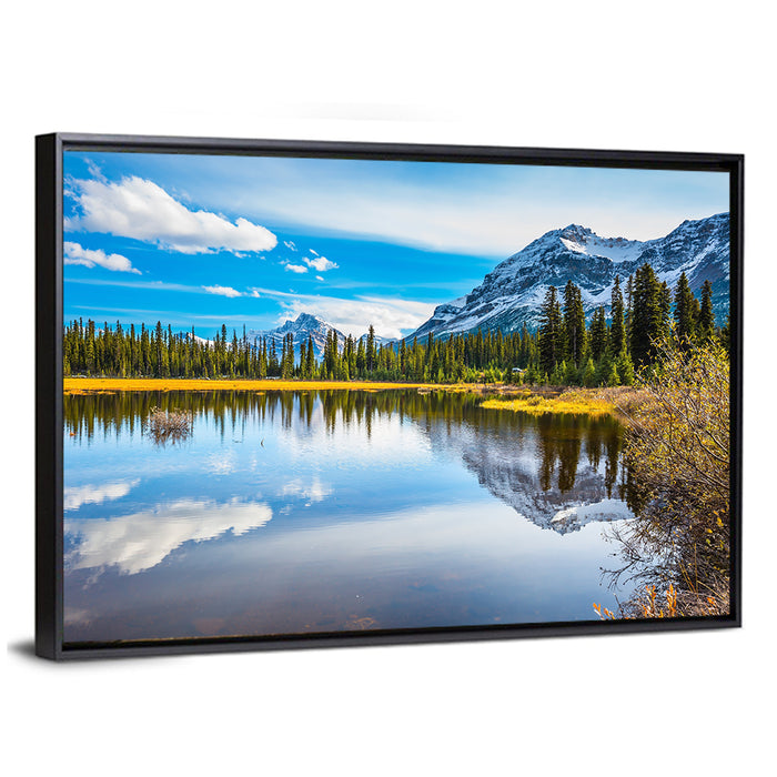 Marshy Lake Reflection in the Rocky Mountains Wall Art as a framed canvas