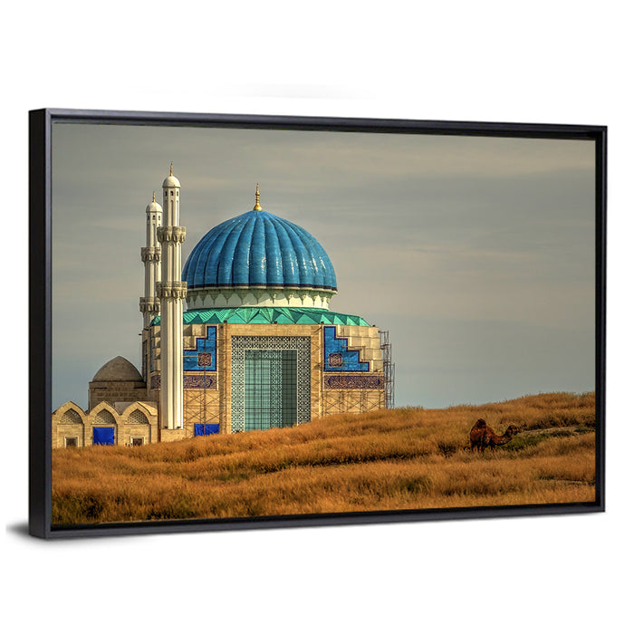 Blue Domed Mosque in Turkistan Wall Art as a framed canvas