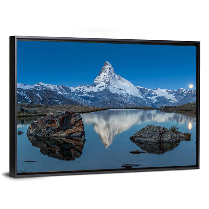 Matterhorn Sunset Over Stelli Lake Wall Art as a framed canvas