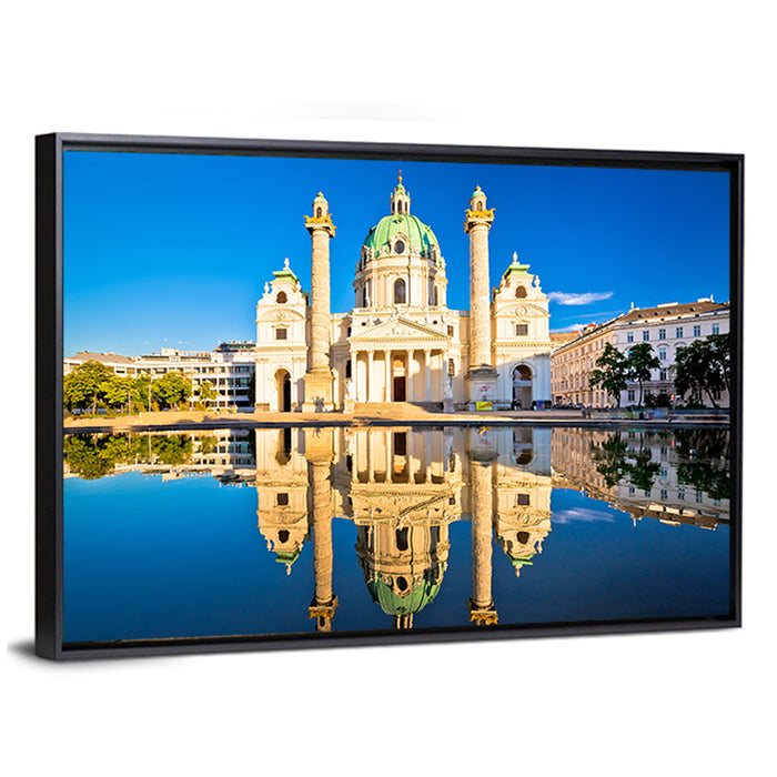 Karlskirche with Reflecting Pool Wall Art as a framed canvas