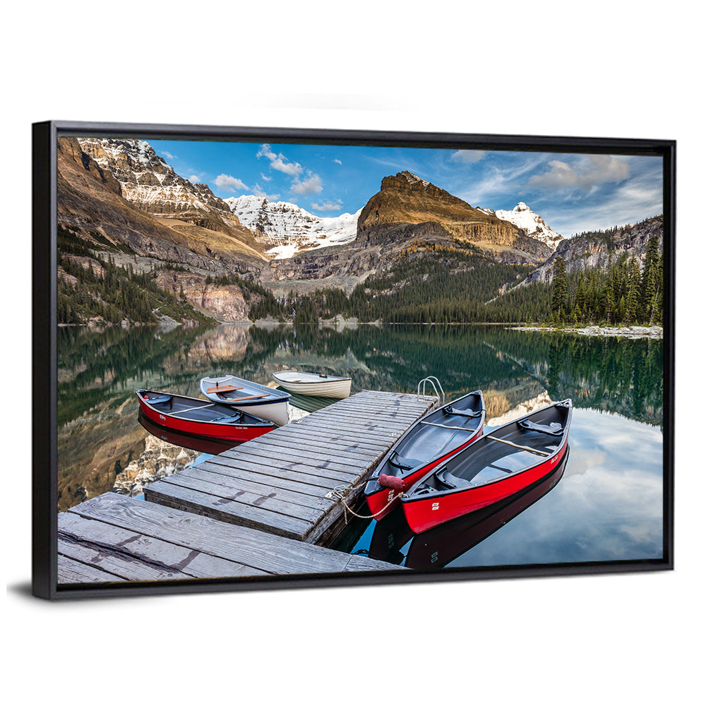 Canadian Rockies Lake with Red Canoes Wall Art