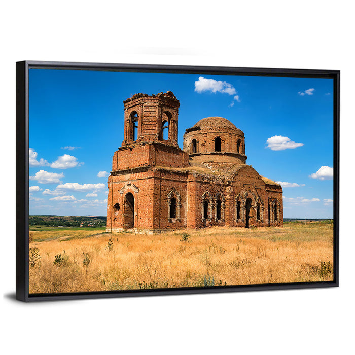 Sunlit Ruined Orthodox Cathedral Wall Art as a framed canvas