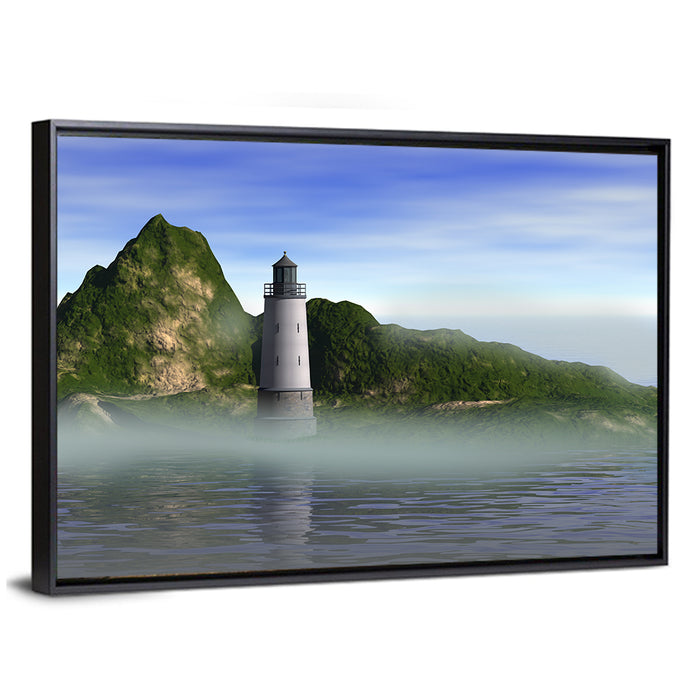 Lighthouse Reflection on Calm Water Wall Art as a framed canvas