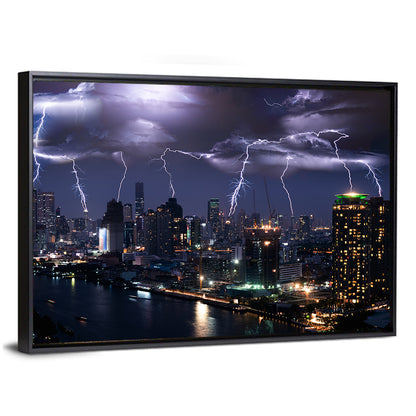 Lightning Storm Over City Wall Art