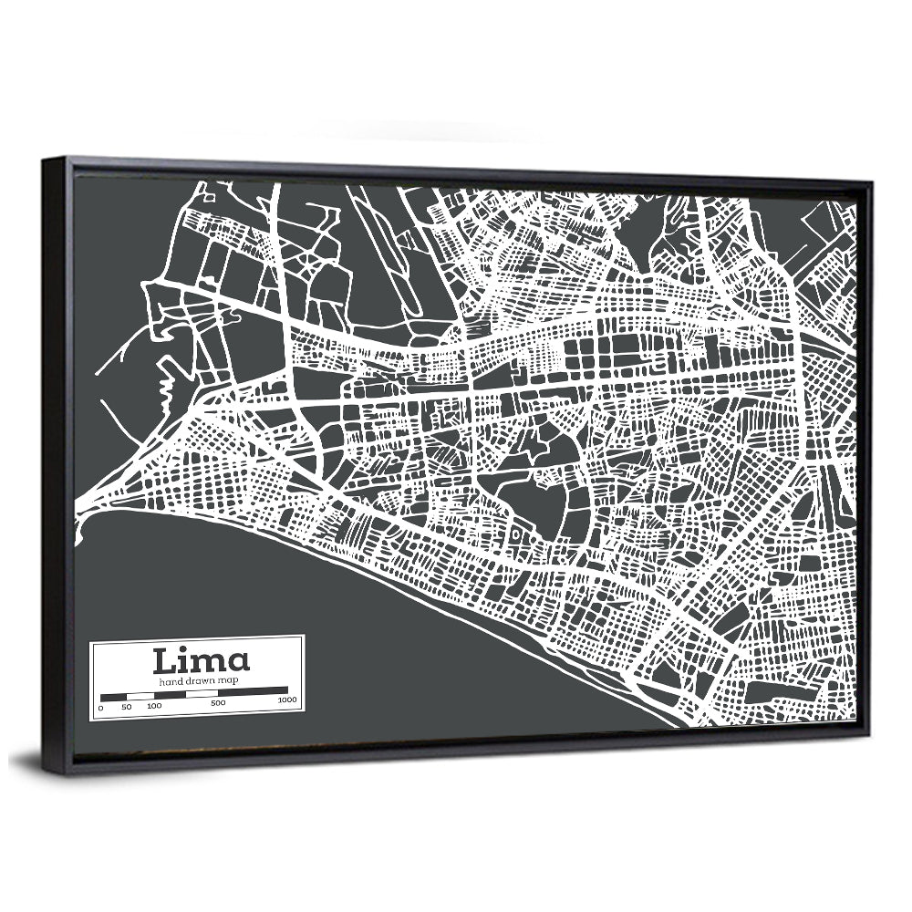 Lima Coastal City Map Wall Art