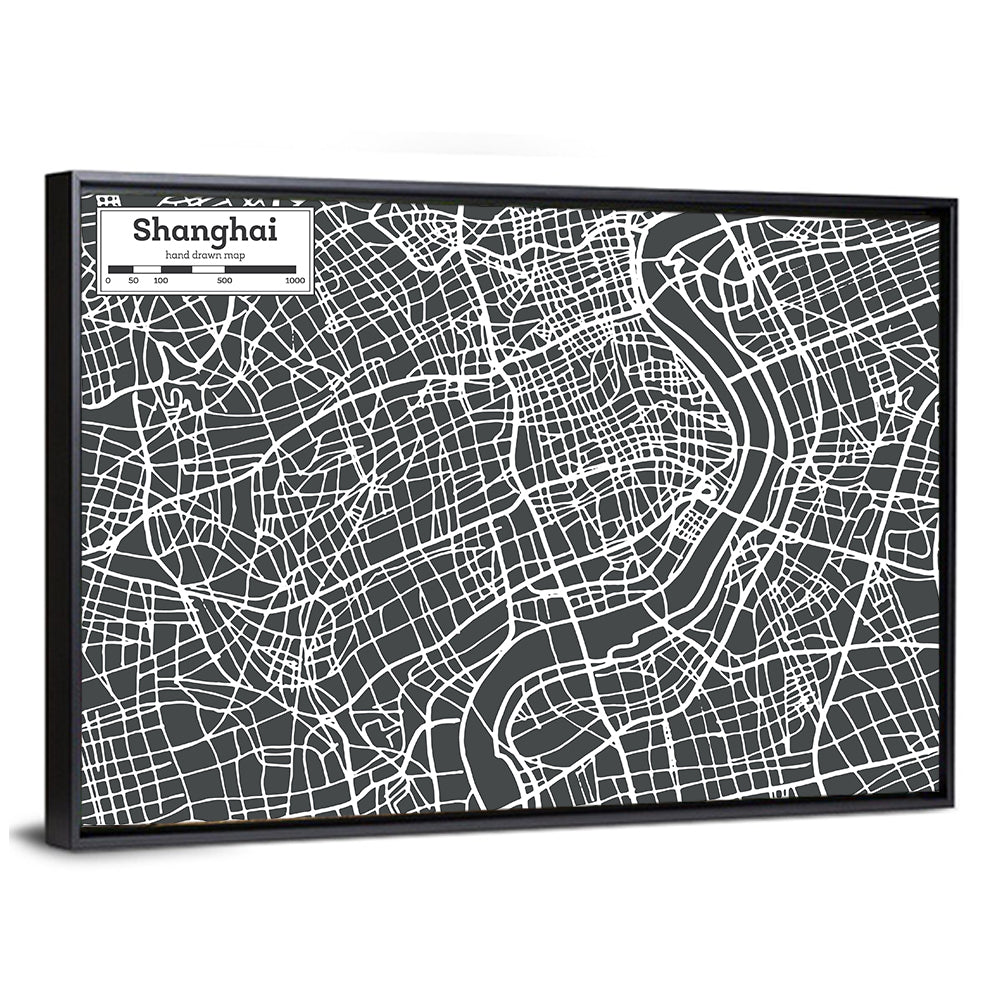 Shanghai Street Grid Map Wall Art
