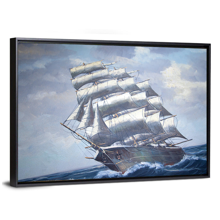 Antique Sailing Ship at Sea Wall Art as a framed canvas