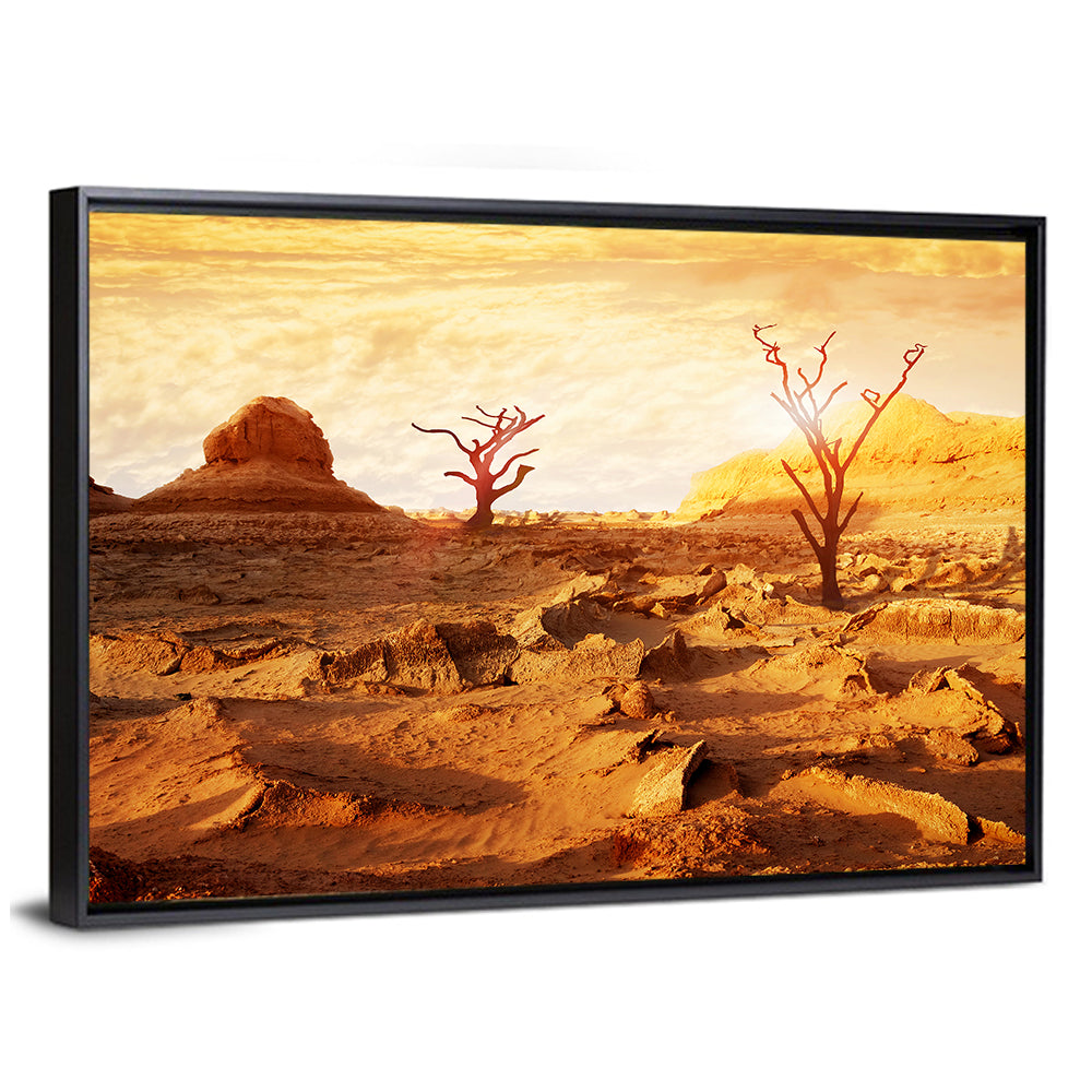 Skeletal Trees in Golden Desert Wall Art