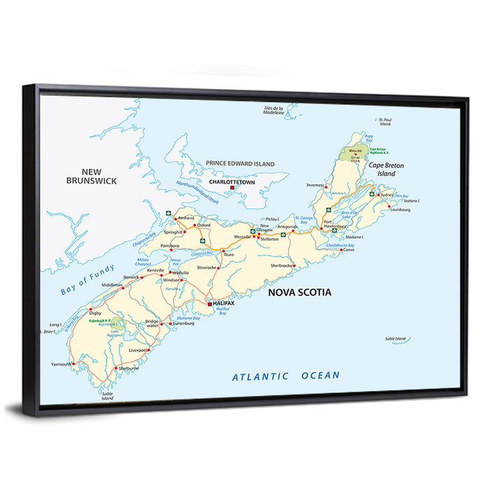 Nova Scotia Nautical Map Wall Art as a framed canvas