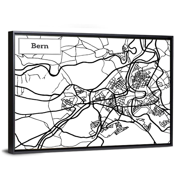 Bern City Map Wall Art as a framed canvas
