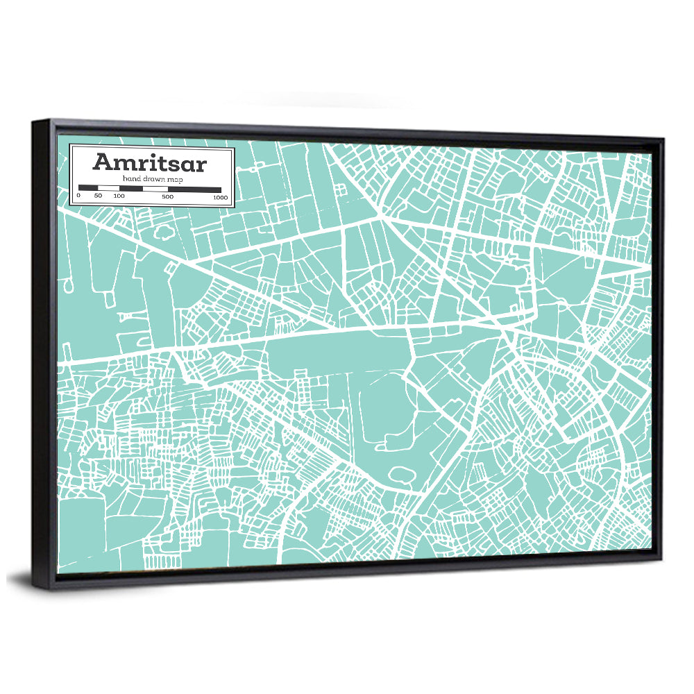 Amritsar Teal City Map Wall Art