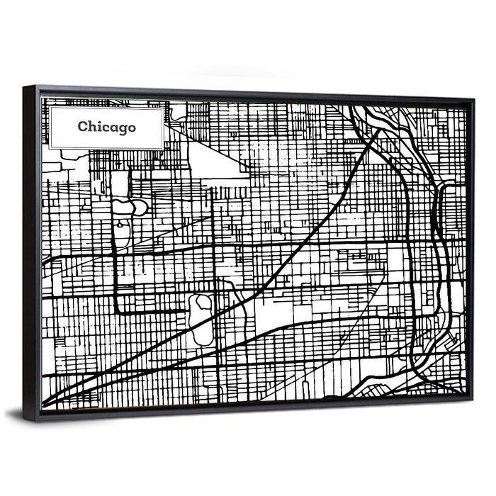 Chicago Street Grid Map Wall Art as a framed canvas